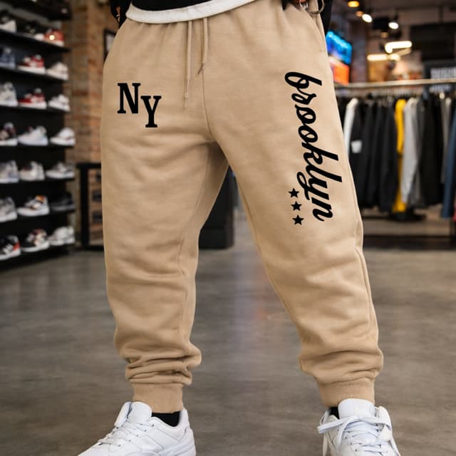 CALÇA MOLETOM MASCULINA ESTILOSA CASUAL BROOKLYN FLANELADA ALGODÃO COM CORDÃO AJUSTE BOLSOS LATERAIS CAIMENTO PERFEITO