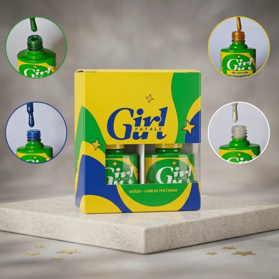 Kit Esmalte em Gel Girl Fatale - Coleção "Na Torcida pelo Brasil" (4 Unidades) Copa do Mundo