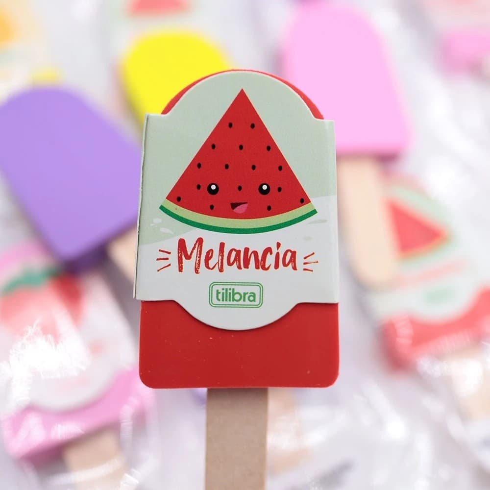 Borracha Tilibra Fofa Mini Picolé Perfumada com Cheirinho - Morango e Melancia