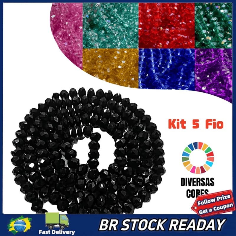 ✅[BR Seller] Kit 5 Fios de Cristal 8mm Flat Facetado Vidro 67~64 Cristais Contas Por Fio Aproximadamente 64 Cores