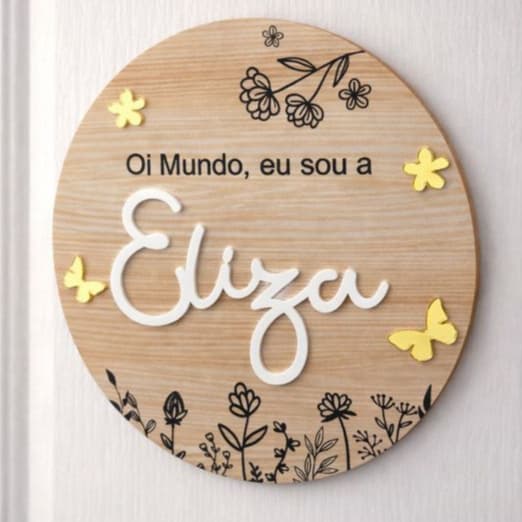 Placa MDF Decoração Quarto Infantil,Nome  em Acrílico Personalizado Nascimento 16X16 Maternidade