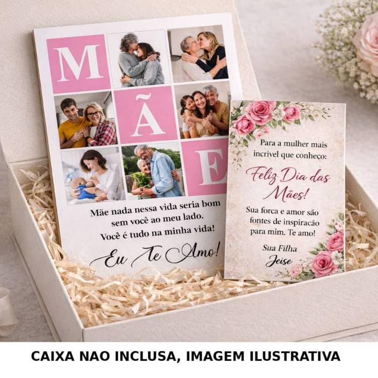 KIT Presente Dia Das Mães Placa MDF com fotos + Cartao Bopp personalizado, Placa Decorativa Mãe