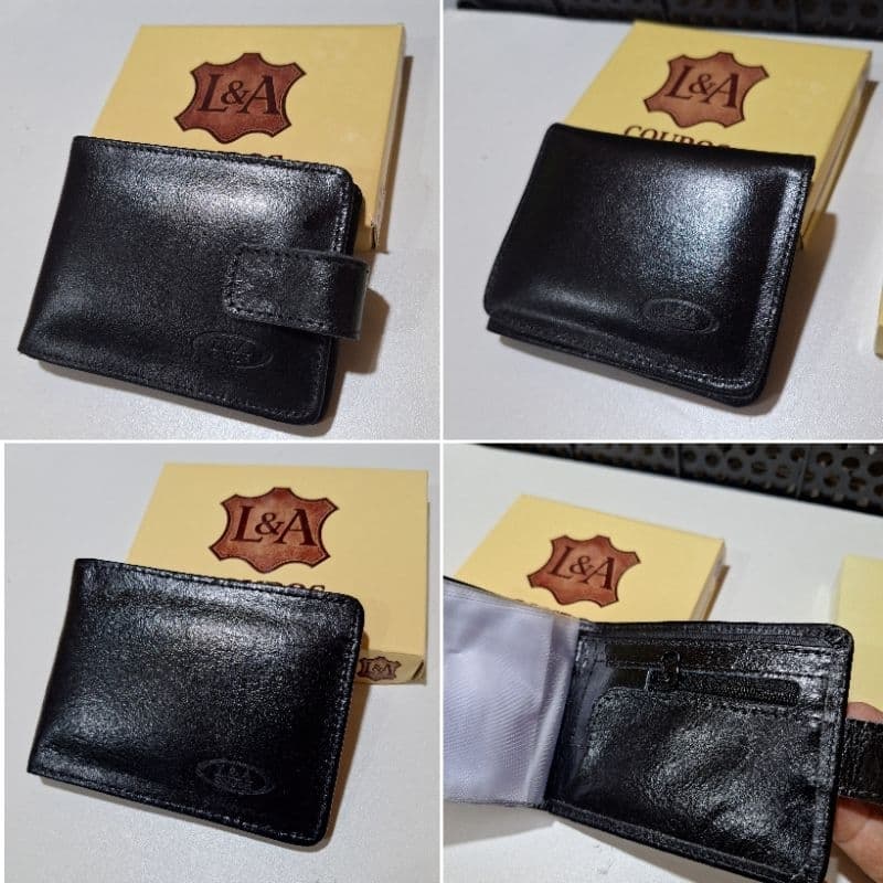 Carteira Masculina em Couro Legítimo Preta com Fecho – Porta Cartões e Dinheiro