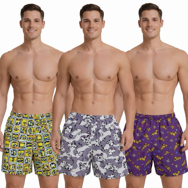 Kit 5 Cuecas Short Samba Canção Masculino Pijama Conforto Suede Estampas Variadas