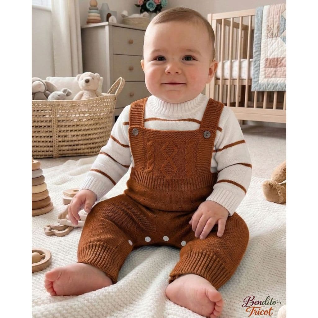 Macacão Bebê Tricot Recém Nascido Manga Longa Fechamento em Botão Tricô Moda Inverno