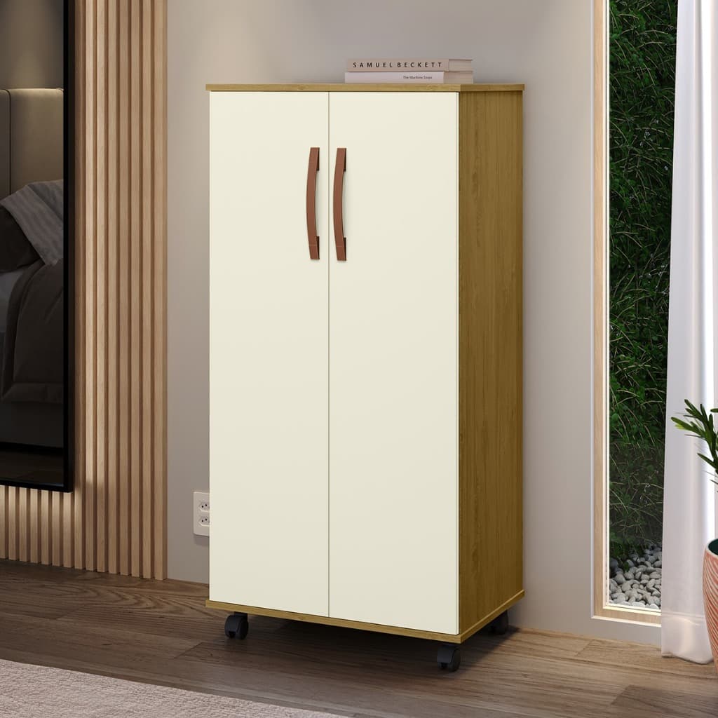 Armário Sapateira Organizador Multiuso Prático Quarto com Rodízios ou Pés Nara Smart Mobi 2 Portas