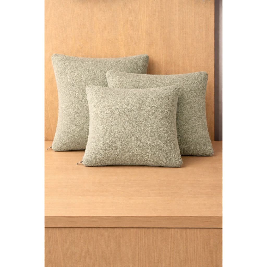 Kit 3 Capas de Almofada 40x40 Bouclê Bege e Linho Branco Off Sofá Decoração