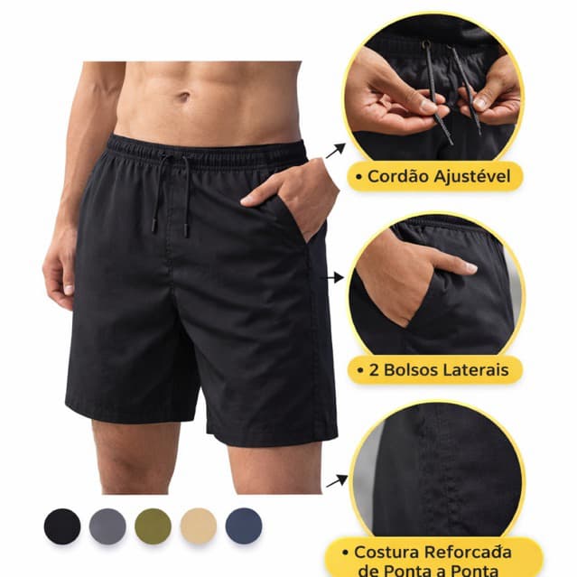 Short Elastano Masculino P ao GG Tecido Leve confortável Academia futebol Treino praia Envio Imediato