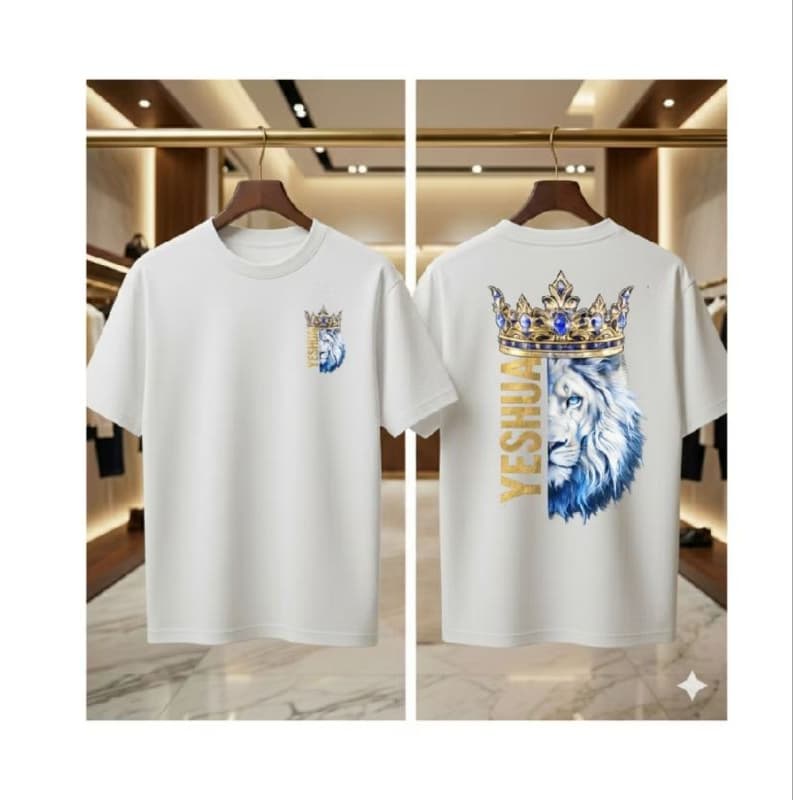 Camiseta Masculina Gospel Leão de Judá Yeshua Cristã Estampa Grande Costas Camisa Evangélica Premium