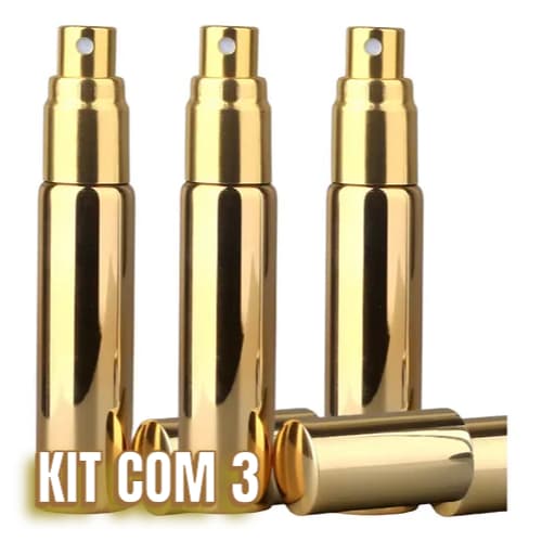 Kit 3 Frascos dourado de vidro para perfume álcool e líquidos 10 ml recarregável portatil