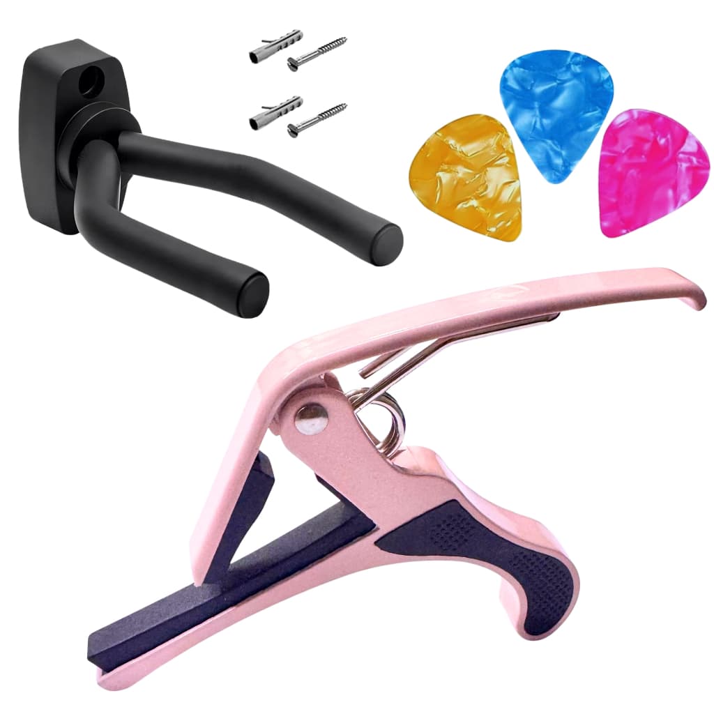 Suporte Parede Emborrachado Instrumentos Violão Ukulele + 3 Palhetas+ Capotraste ROSA VL
