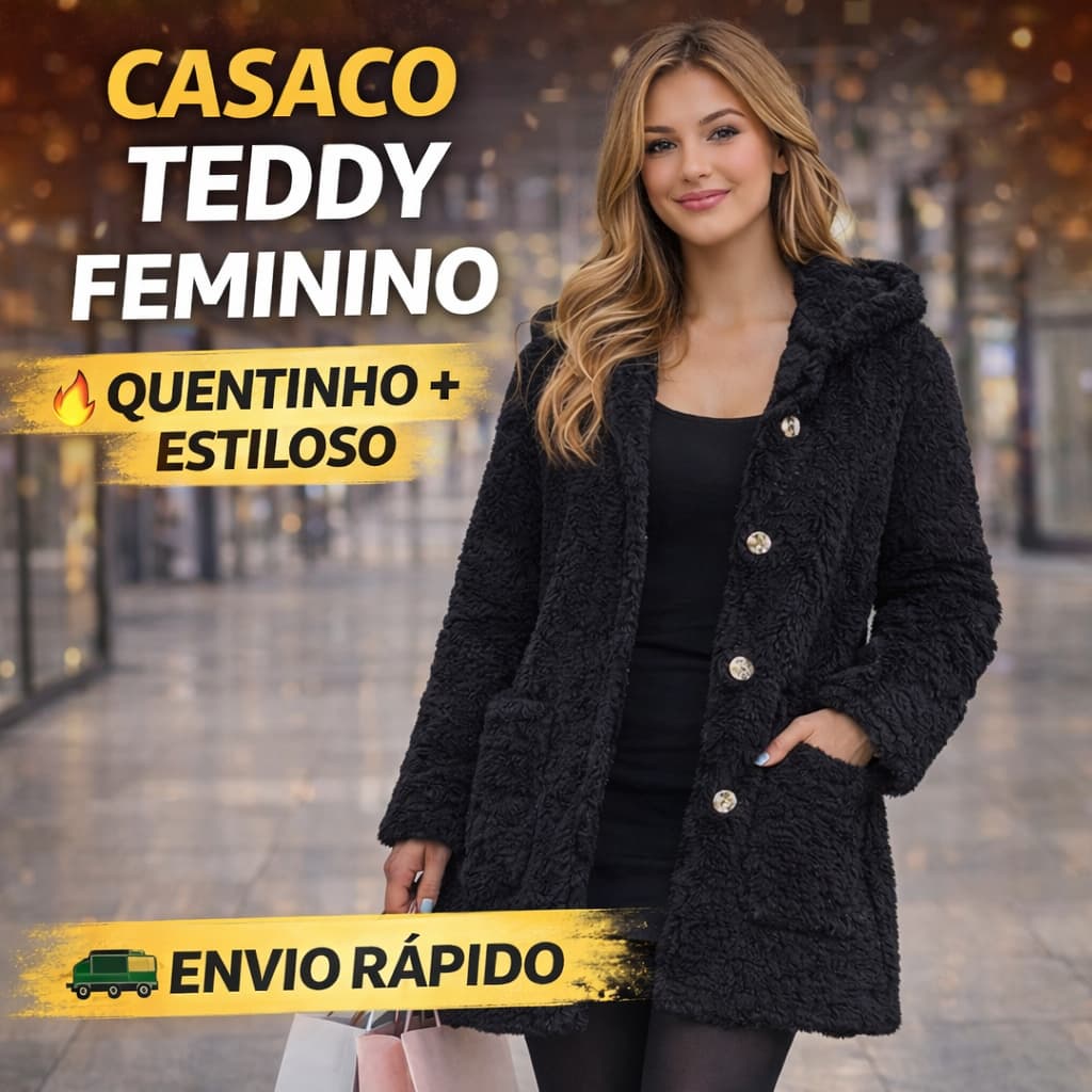 Casaco Teddy Feminino Inverno 2026 Com Capuz Quentinho Peluciado Jaqueta de Frio