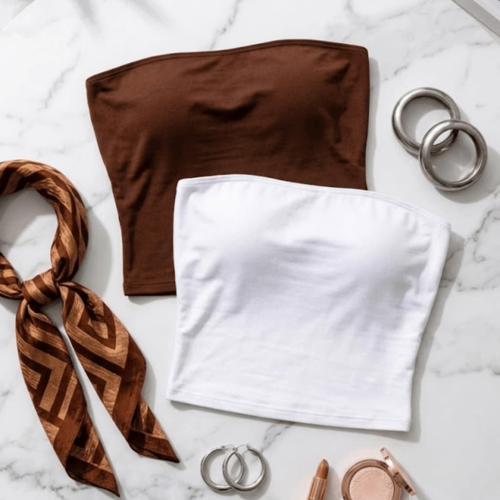 Kit 2 Top Faixa Feminino Sem Alça Suplex Cropped Tube Modelador Look Versátil Peça Coringa Dia a Dia