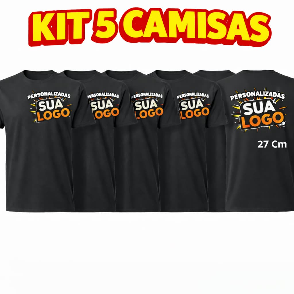 KIT 5 Camisetas Personalizadas Sua Logo Estampa Imagem Preferida Camisa 100% Algodão