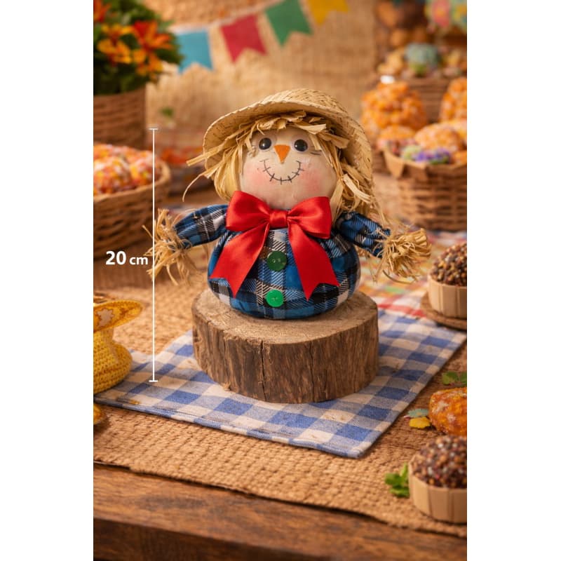 Espantalho Festa Junina 20cm Decoração Rústica Artesanal Com Base de Madeira decoração fest junina