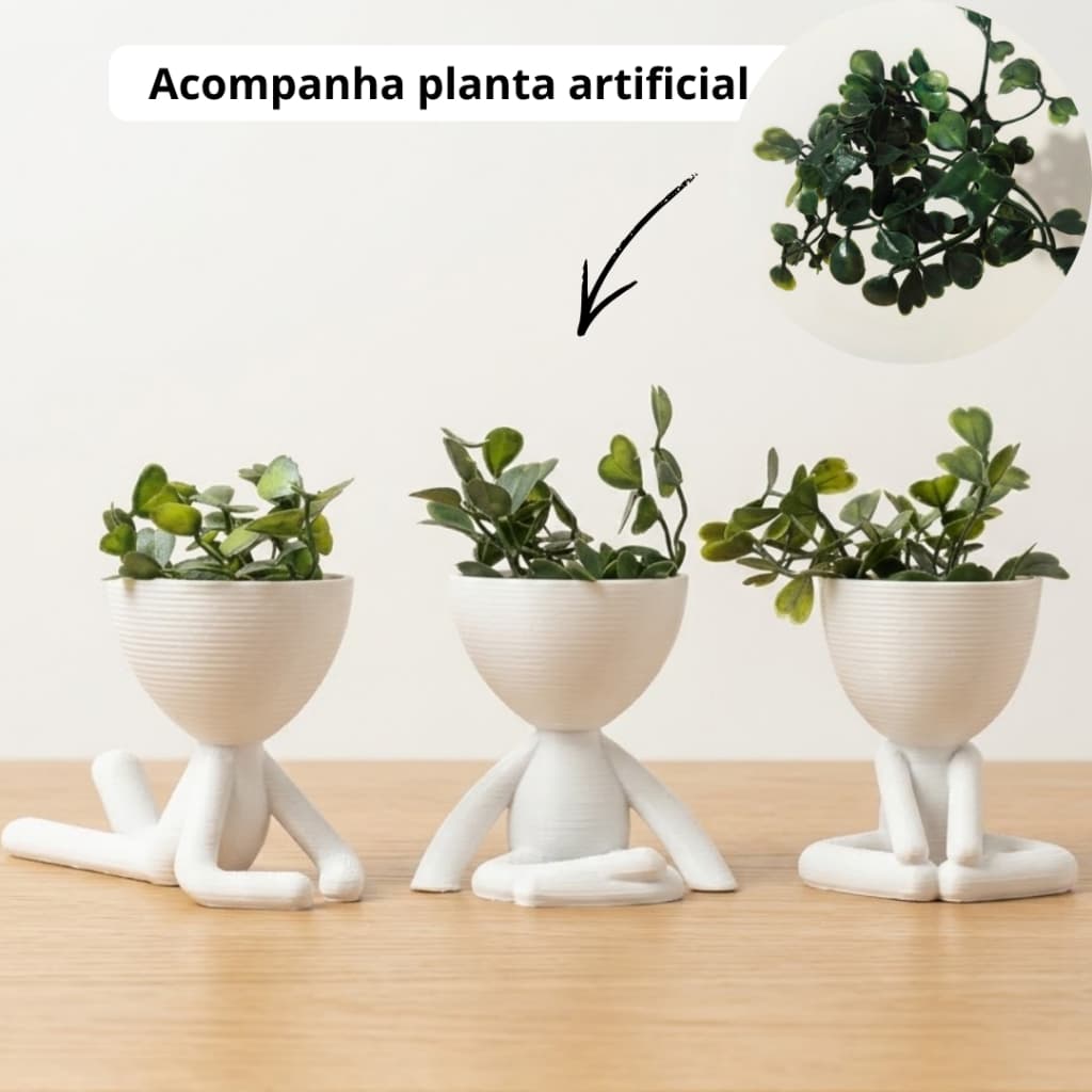 Kit 3 Mini Vasinhos Robert Plant COM PLANTAS Artificial Enfeites Vasos Decorativos