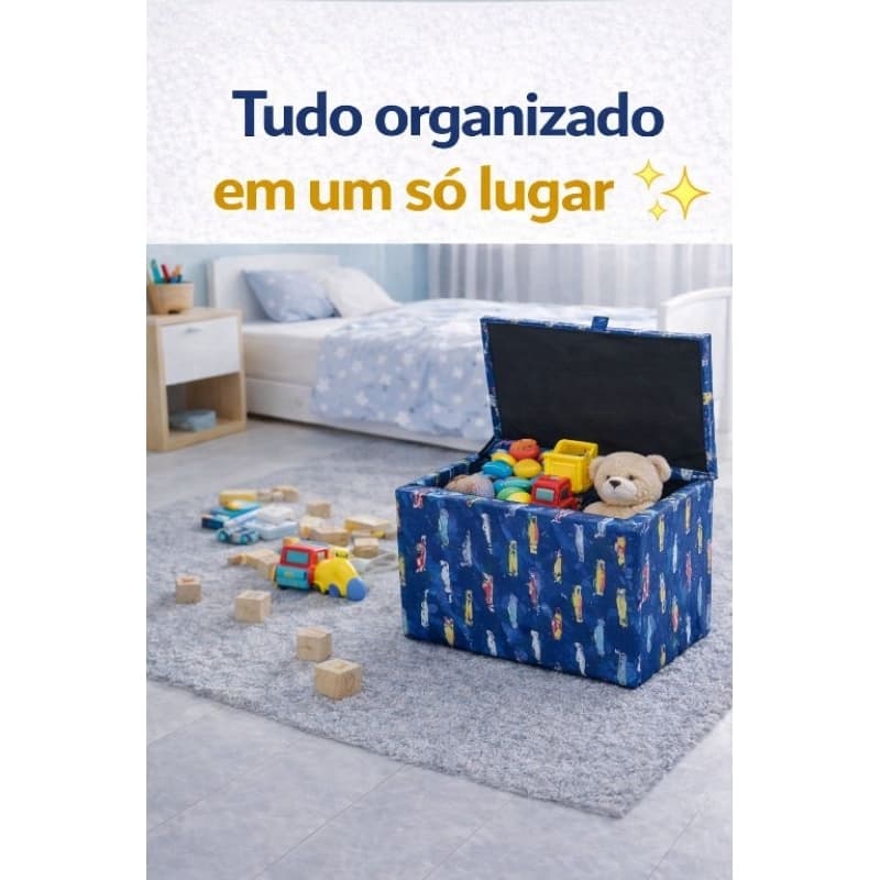 Puff Baú Infantil Organizador de Brinquedos | Multiuso Resistente | Guarda Tudo | Quarto Infantil