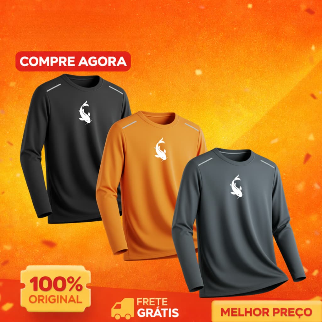Kit 3 Camiseta Manga Longa UV Dry Fit Masculina Pescador Refletivo Ombro