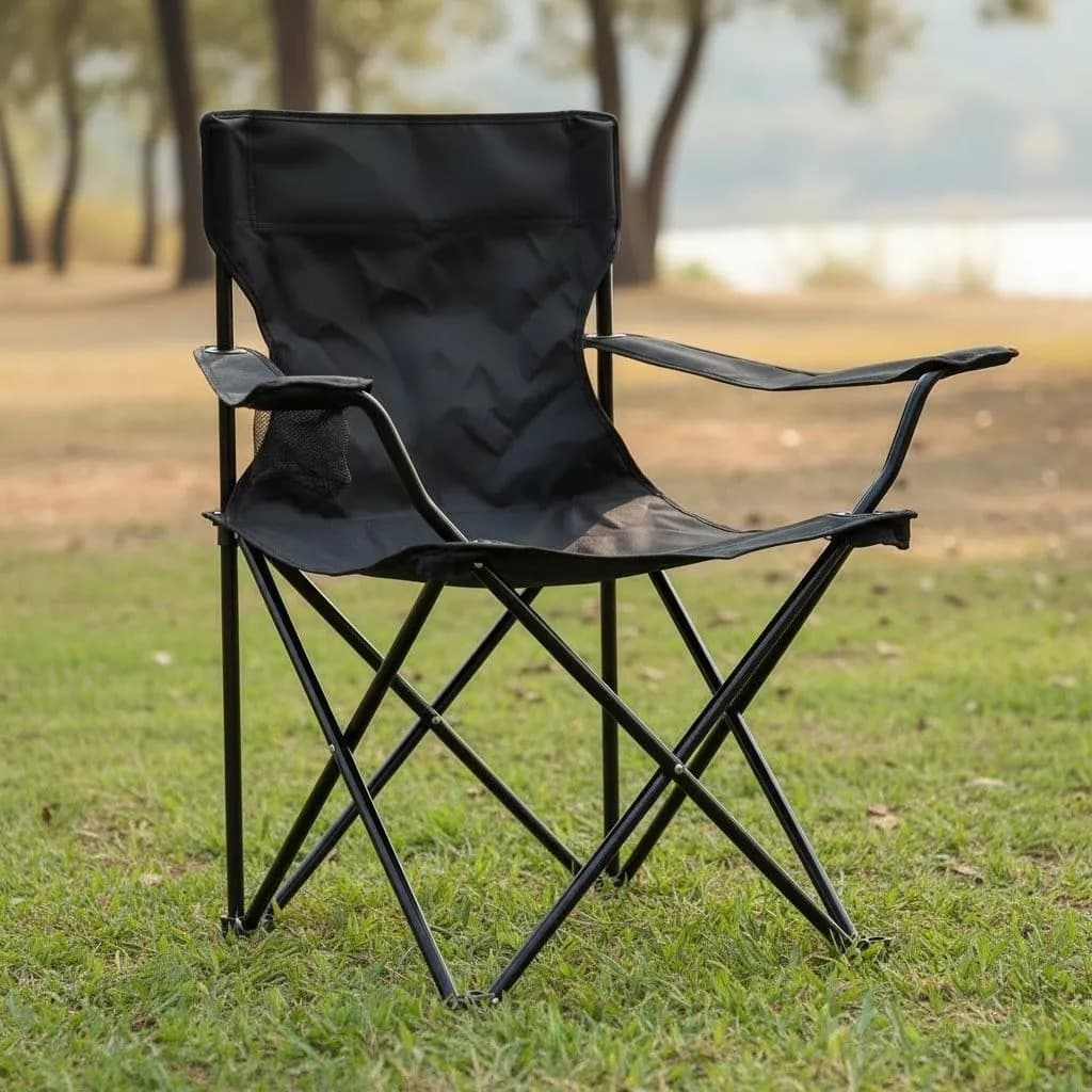 Cadeira Dobrável para Acampamento e Pesca com Bolsa de Transporte - Preto Sem Elevação Pernas