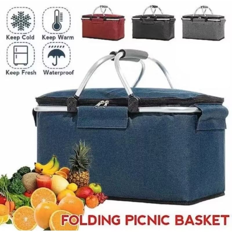 Cesta Térmica Piquenique dobrável com Alça Premium Bolsa Praia Camping 30 Litros Tecido Térmico oxiford 600D impermeável