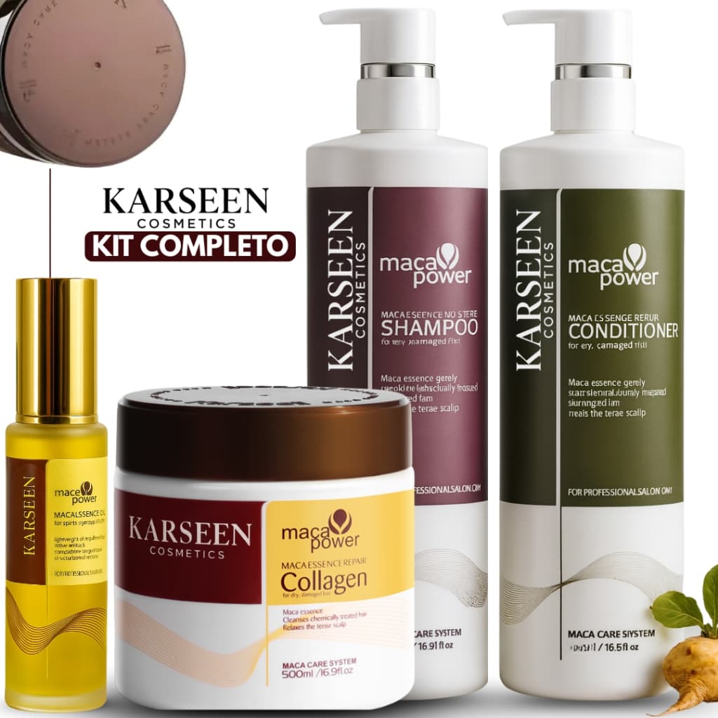 Novo Kit Karseen Shampoo e Condicionador 1Litro + Máscara Collagen + Oleo Argan Marroquino Tratamento Capilar