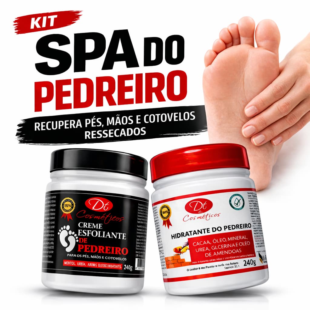 Kit Hidratante do Pedreiro + Esfoliante com Ureia Cacau Glicerina Para Pés Rachados Mãos Cotovelos Ressecado Kit  Spa