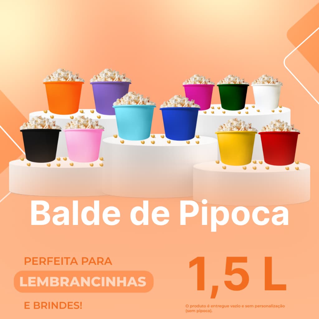 5 Balde de Pipoca 1,5 Litro - Lembrancinhas de Festas e Eventos