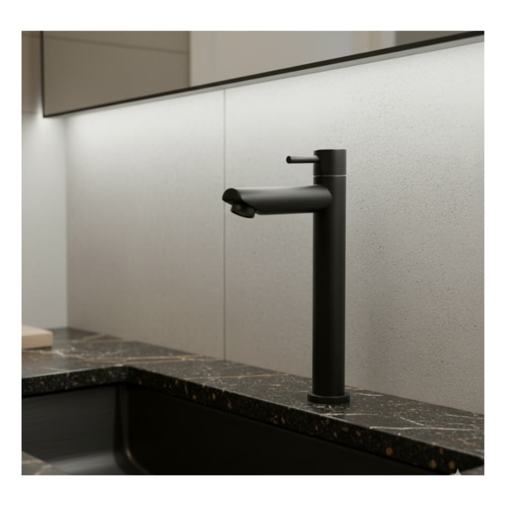 Torneira Banheiro Fria Alta Lavatório Lavabo Pia Cuba Bancada Metal Aço inoxidável Preto Fosco