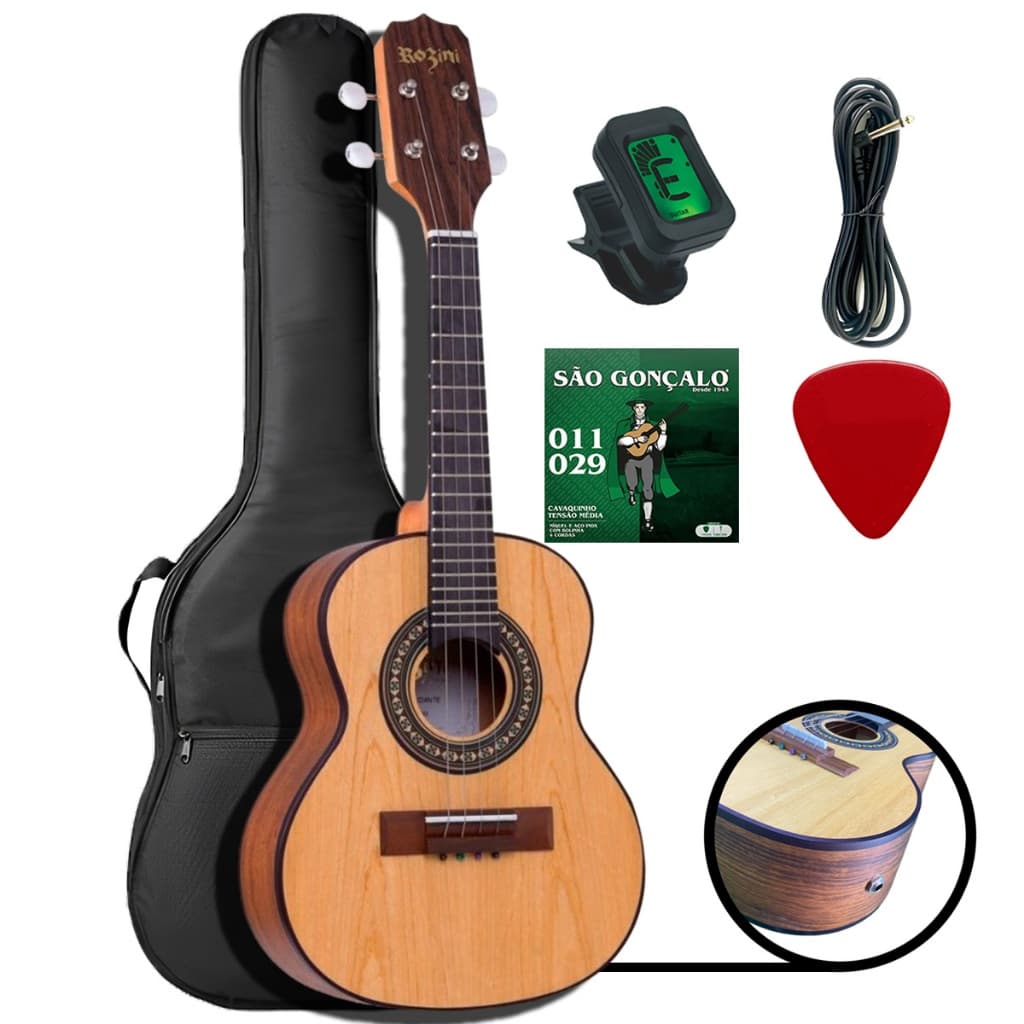 Cavaco Rozini RC10 Eletroacústico Estudante Kit Com Capa, Afinador, Jogo de Cordas e Palheta