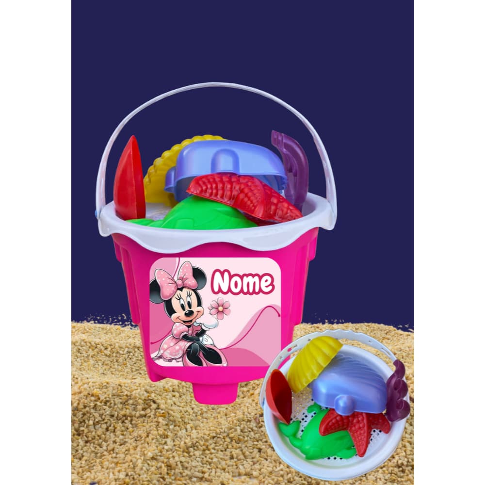 Baldinho de Praia Minnie Personalizado - Brinquedo para Crianças Água, Mar, Praia