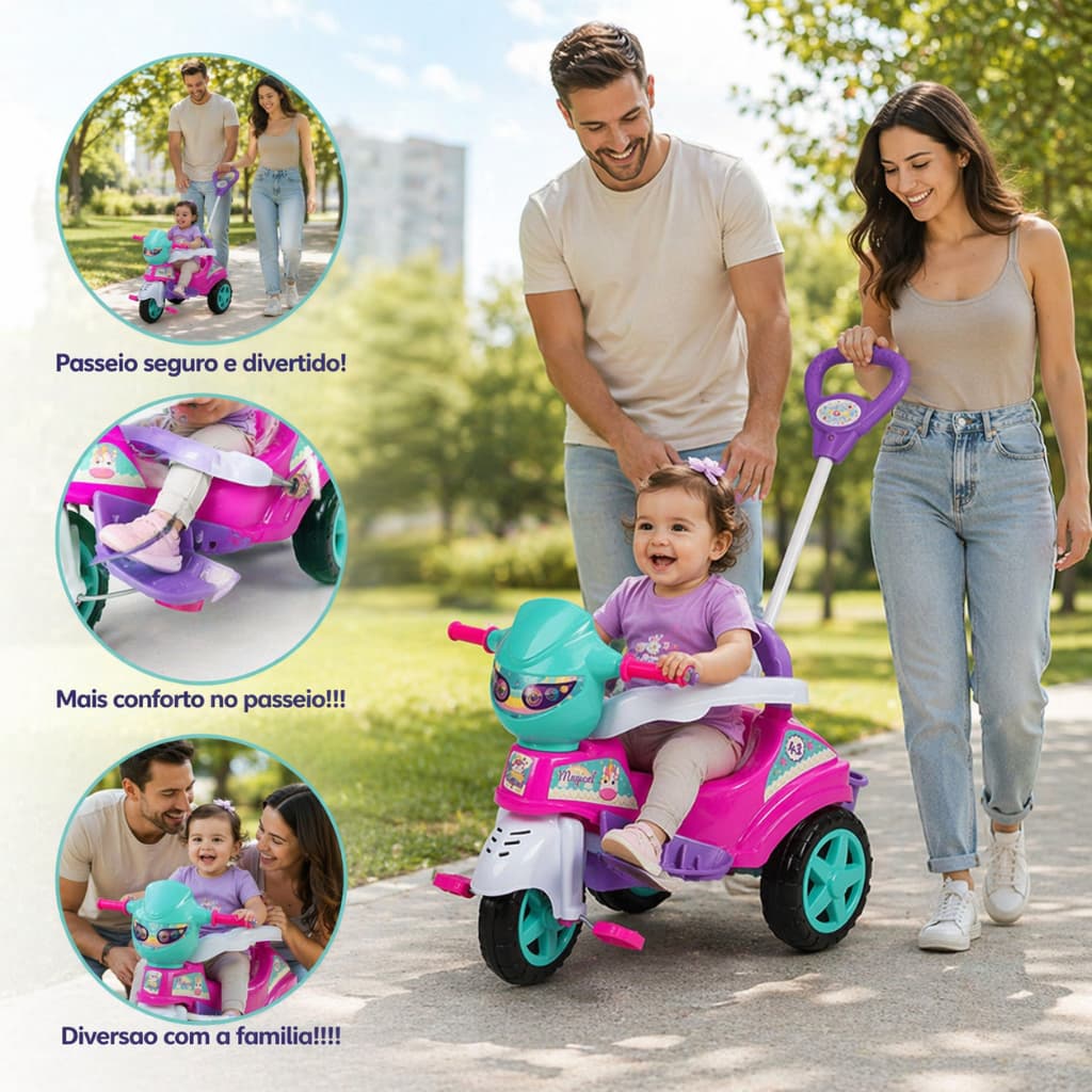 Triciclo Passeio Pedal Infantil Baby City Menina motoca presente criança brinquedo achadinho