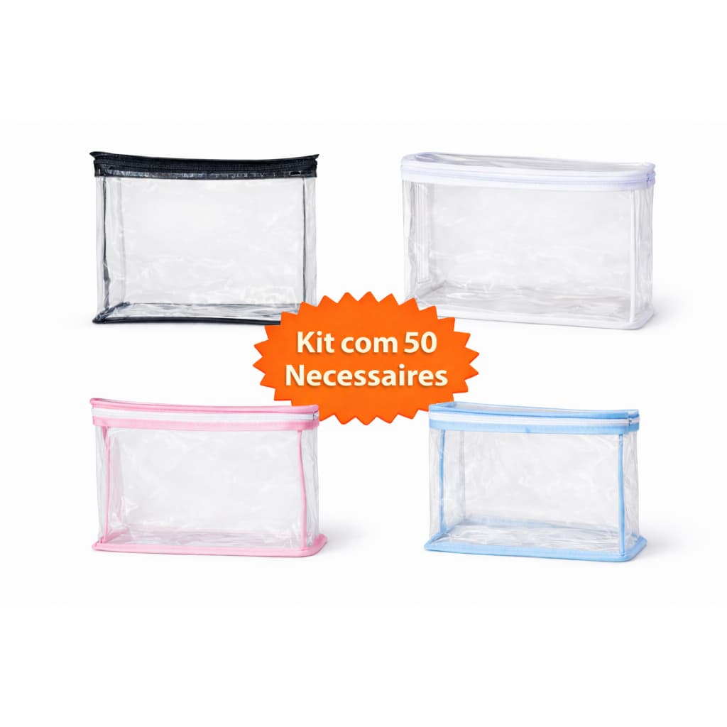 Kit  Necessaires Transparentes com Zíper | Organizadores Multiuso Maternidade, Viagem e Dia a Dia