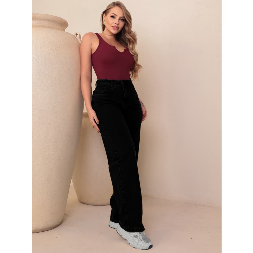 Calça Jeans Wide Leg Pantalona Cintura Alta Jeans 100%