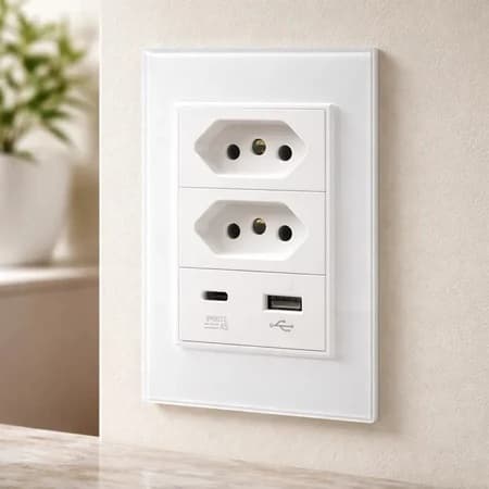 Tomada Dupla Com 2 USB Turbo integrada ABS 4x2 Padrão Luxo Espelhada