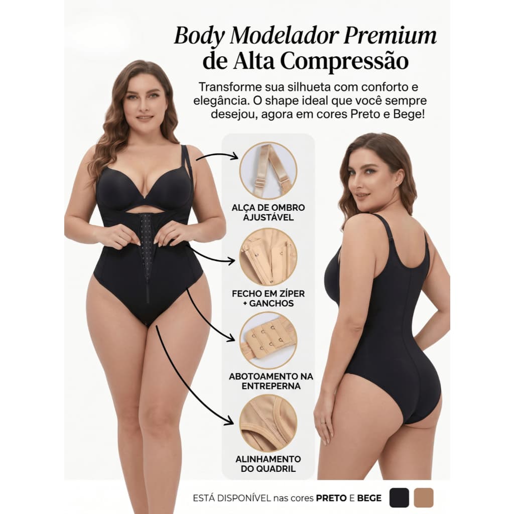 Body Modelador Feminino Cinta Redutora Alta Compressão Pós Parto Zip Frontal Ajustável