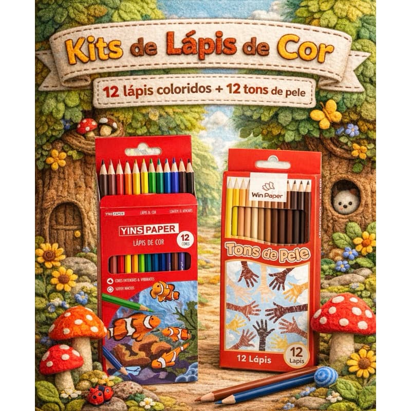 kit de Lápis De Cor 12 Cores Tons de Pele Win Paper e  Lapis de Cor de 12 Unidades