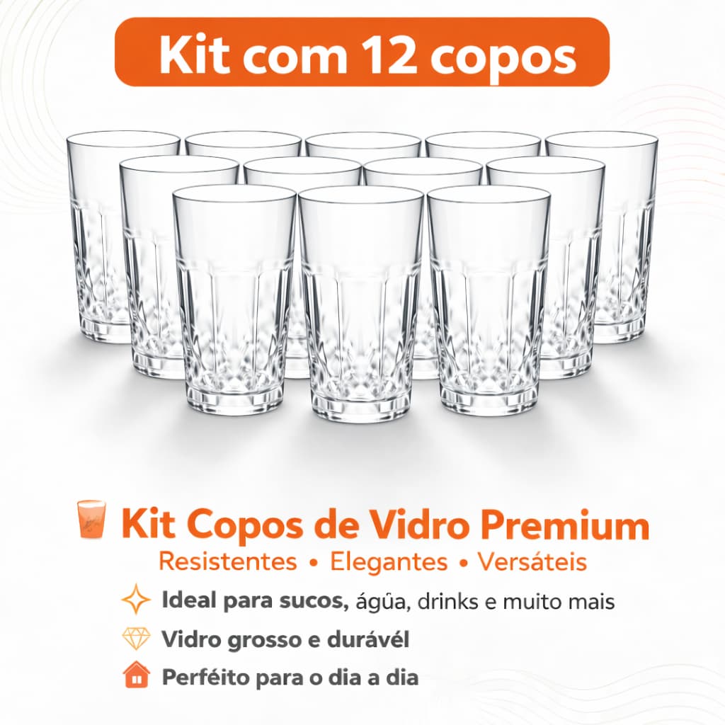 Copo de Vidro Transparente 280ml Alto com Textura – Resistente, Elegante para Água, Suco e Drinks