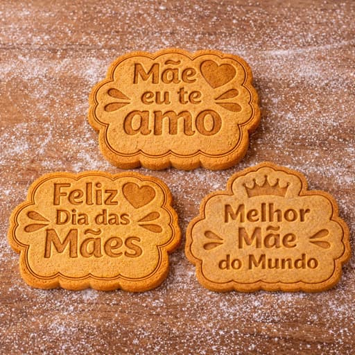 Kit Cortadores de Biscoito Dia das Mães - Cortador Personalizado, Cortador e Carimbo Pasta Americana