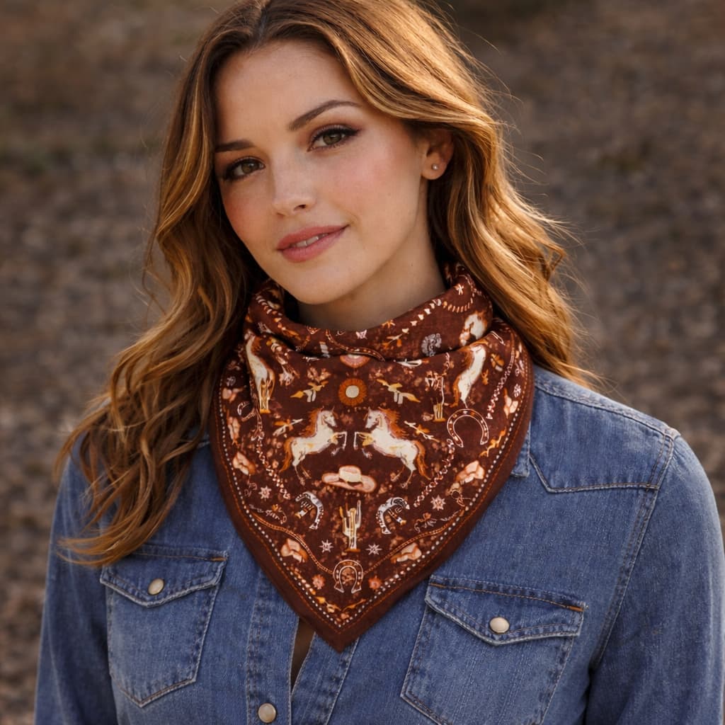 Lenço Country Western Feminino Sedinha 70x70cm – Estampado bandana, Moda, Pescoço e Cabeça