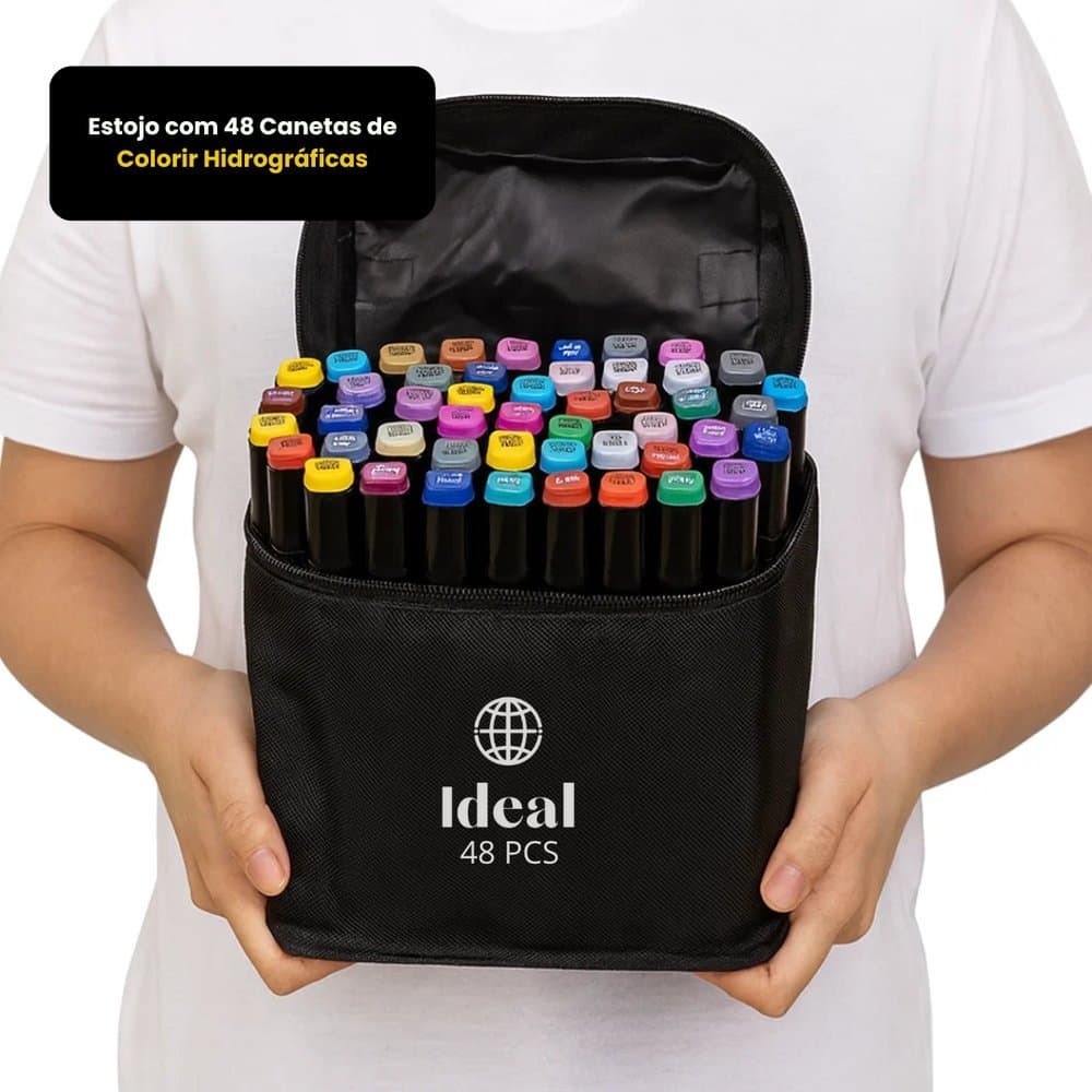 Estojo com 48 Canetinhas de Colorir Hidrográficas Pintar Desenho material escolar Cores vibrantes