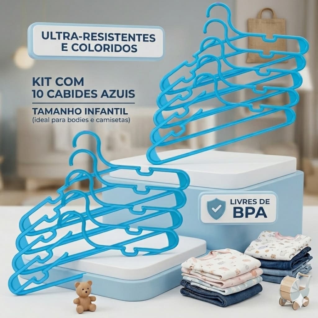 Kit De Cabides Infantis Bebê e Criança – Plástico Premium Comprimento 28cm  (Rosa ou Azul)