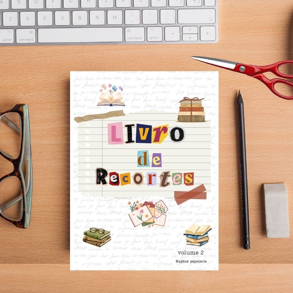 Livro de recortes collage book tema livros kit com 12 paginas mais de 200 desenhos de livro
