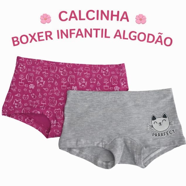 Kit 2 Calcinhas Boxer Shorts Infantil Menina Confortável Algodão Forro Duplo FOLLY