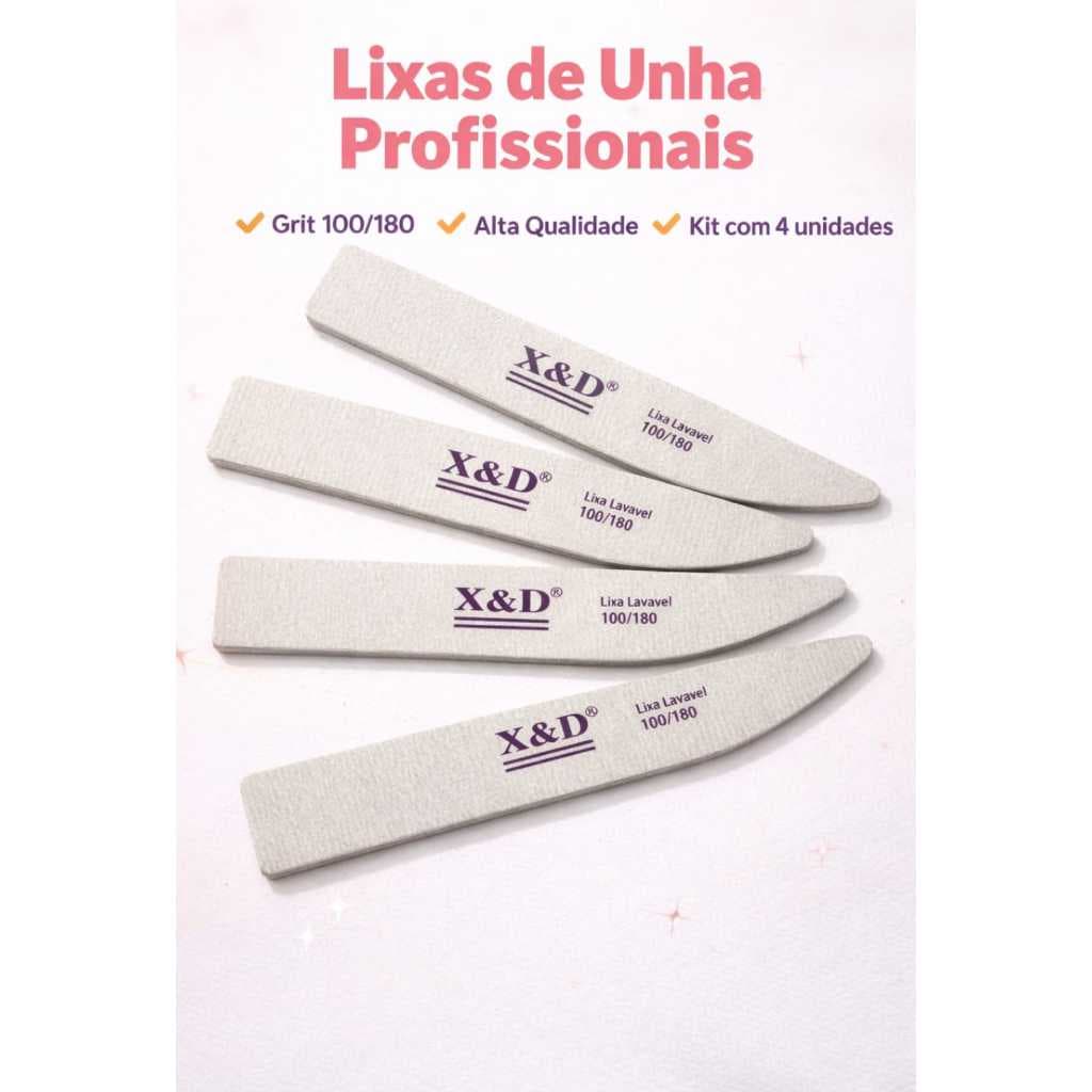 Kit 4 Lixa de Unha Buffer  100/180 Profissional Lavável X&D Kit 4 Unidades Manicure Pedicure