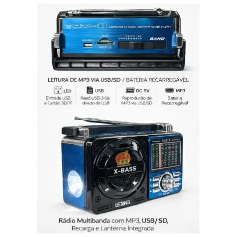 Rádio Portátil Lelong LE-616 AM/FM/SW Som Potente Compacto