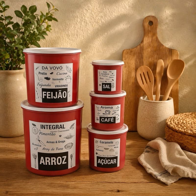 Kit Mantimentos de Plástico Decorado com 5 peças