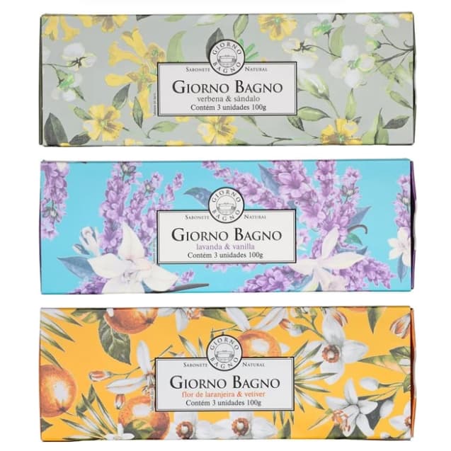 Sabonete Perfumado Giorno Bagno Kit 3x100g Cheiroso Hidratante l Lavanda, Verbena e Laranjeira