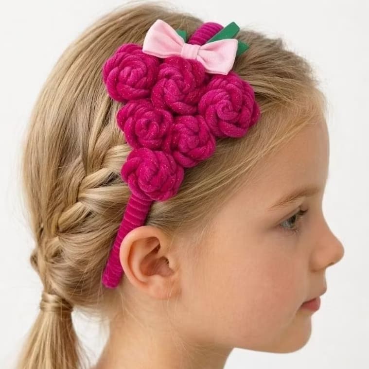 Tiara Infantil de Frutas em Fio de Malha com Arco Flexível Uva Melancia e Laranja