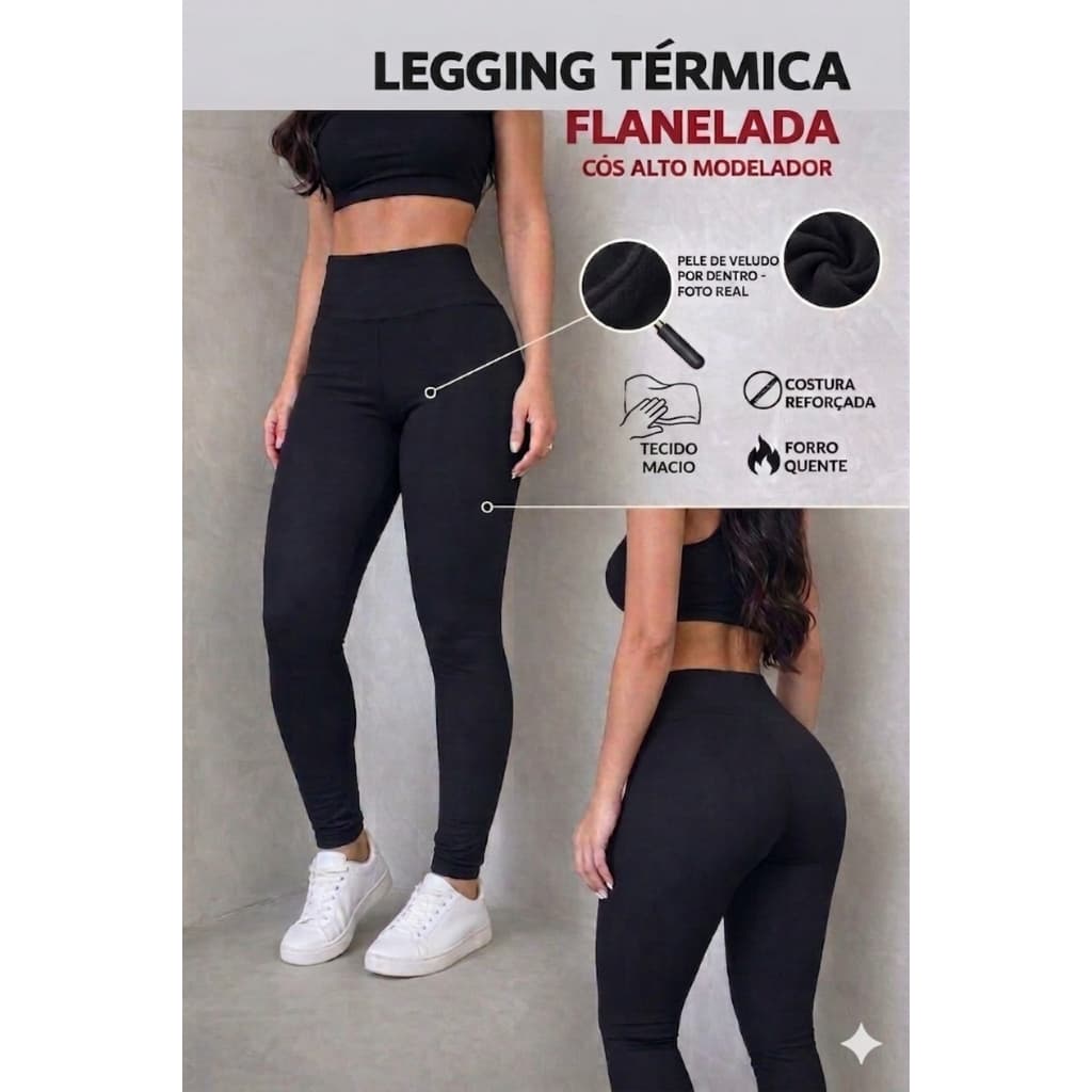 Calça Legging flanelada Fitness Feminina Cós Alto  e Conforto Total para Pilates e Yoga e Academia