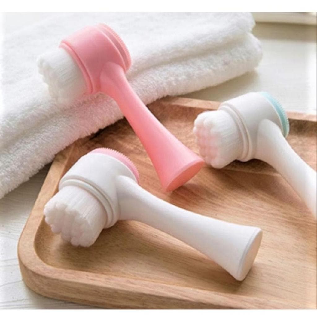 Escova de Limpeza Facial 2 em 1 Esponja Cerdas Macias Ponta Dupla de Silicone Esfoliante Aparelho Massagem